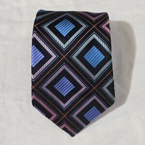 Robert Talbott Best of Class USA Silk Necktie Black Multi Color Geo 3 3/4x59